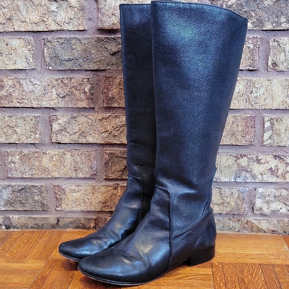 DVF Diane von Furstenberg Black Leather Knee High Riding Boots Size 9